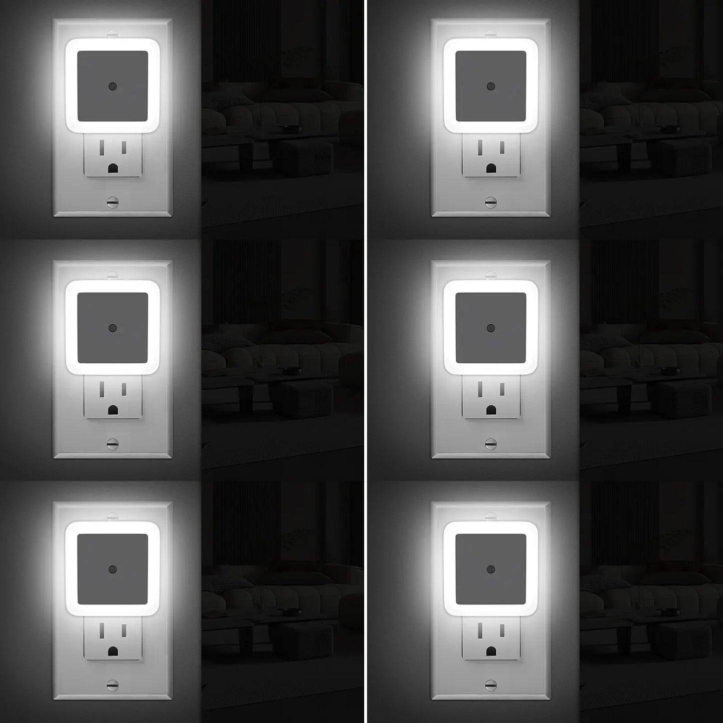 LED Night Lights Plug-In, 6-Pack Dusk to Dawn Warm White Night Lighting for Bedroom, Bathroom, and Hallway