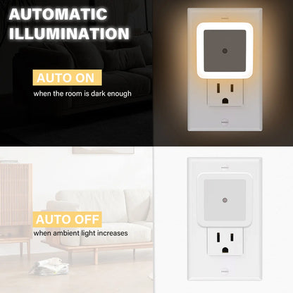 LED Night Lights Plug-In, 6-Pack Dusk to Dawn Warm White Night Lighting for Bedroom, Bathroom, and Hallway