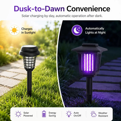 Solar-Powered Mosquito Zapper and Garden Stake Light – Dual-Mode Insect Control and Pathway Illumination, Weather-Resistant, Easy Installation, Available in Round and Square Designs