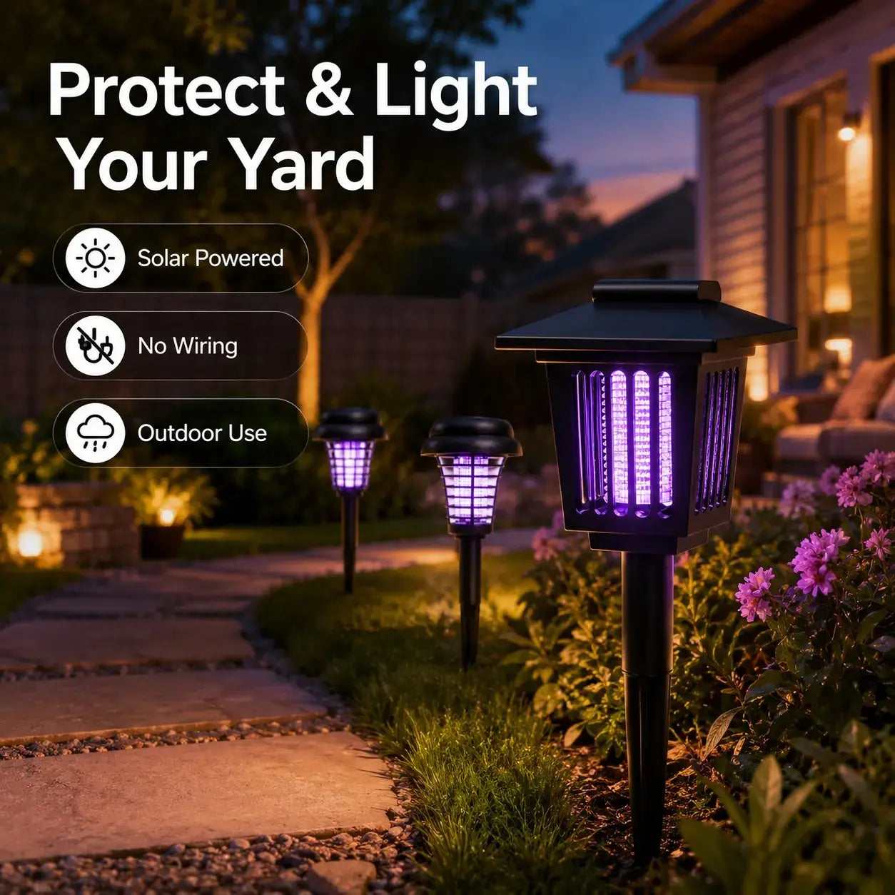 Solar-Powered Mosquito Zapper and Garden Stake Light – Dual-Mode Insect Control and Pathway Illumination, Weather-Resistant, Easy Installation, Available in Round and Square Designs