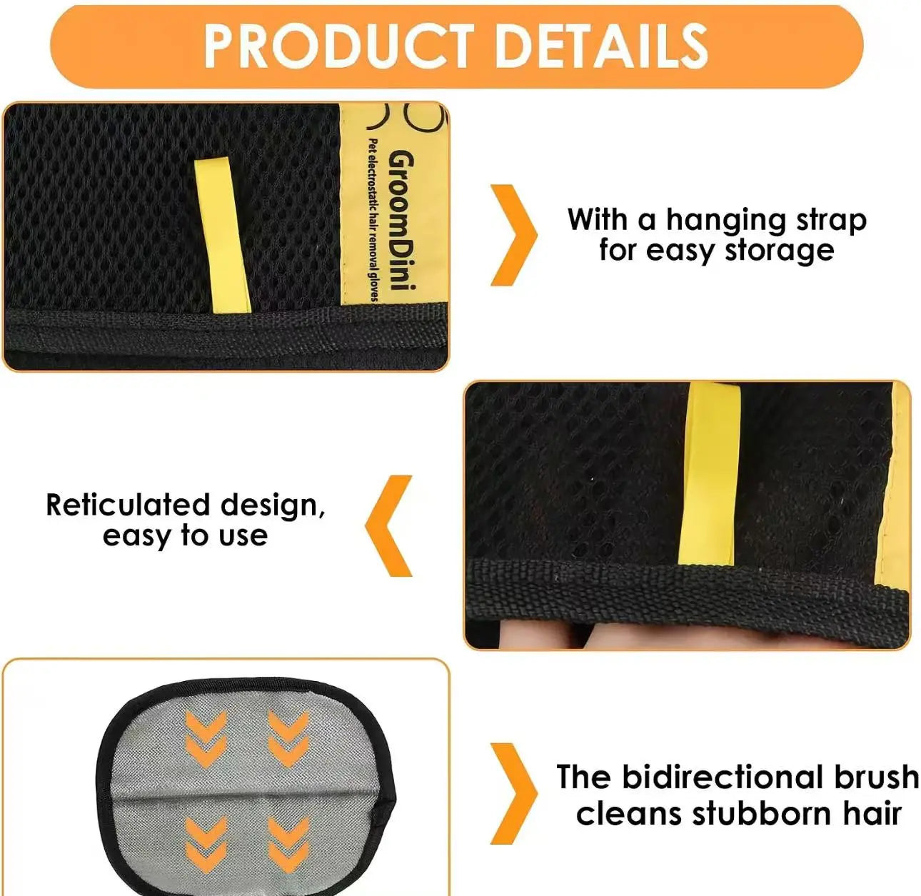 Electrostatic Pet Hair Remover Gloves - Two-Way Brush for Efficient Grooming and Cleaning of Cat and Dog Hair from Furniture, Carpets, and Car Seats - Reusable and Eco-Friendly Solution