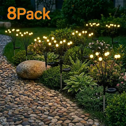Professional Outdoor Solar Firefly Lights - Waterproof Garden Stake Illumination, Available in 4 or 8 Packs, Featuring Auto Dusk-To-Dawn Functionality with 32 or 64 LED Bulbs for Yard, Patio, Pathway, Walkway, and Landscape Decoration