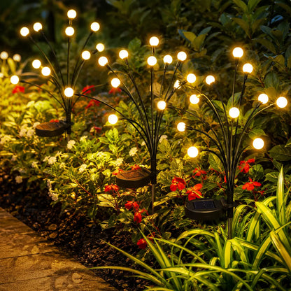 Professional Outdoor Solar Firefly Lights - Waterproof Garden Stake Illumination, Available in 4 or 8 Packs, Featuring Auto Dusk-To-Dawn Functionality with 32 or 64 LED Bulbs for Yard, Patio, Pathway, Walkway, and Landscape Decoration