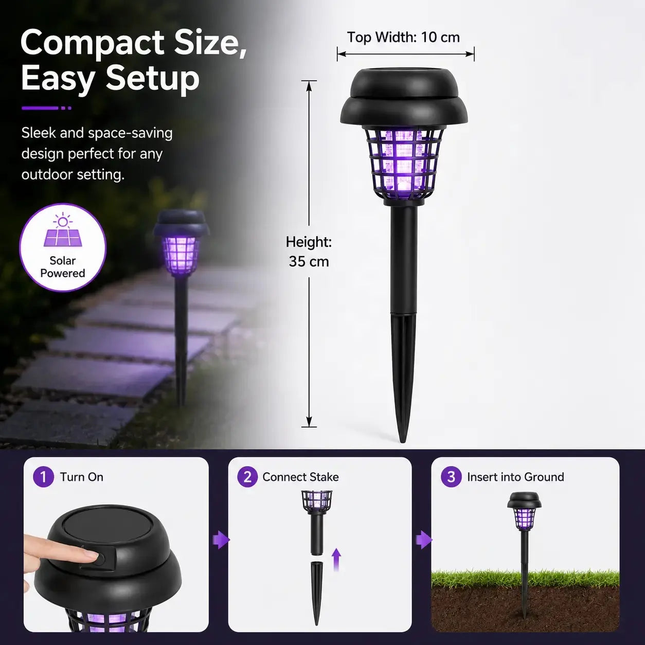 Solar-Powered Mosquito Zapper and Garden Stake Light – Dual-Mode Insect Control and Pathway Illumination, Weather-Resistant, Easy Installation, Available in Round and Square Designs