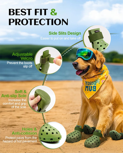 Premium Dog Boots for Hot Pavement - Protective Footwear for Small, Medium, and Large Dogs, Easy-On/Off, Non-Slip, Waterproof, and Easy-Clean Booties for Beach and Snow Activities